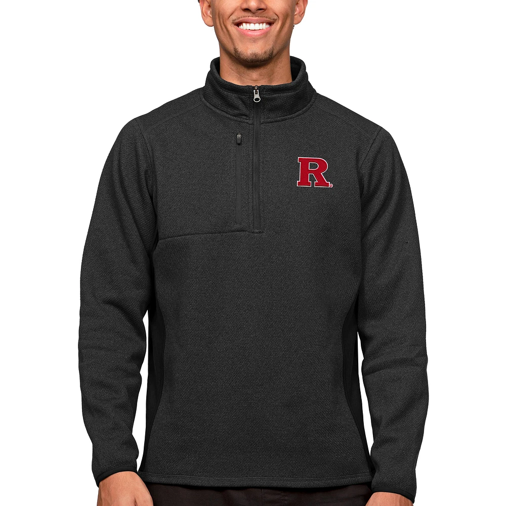 Men's Antigua Heather Black Rutgers Scarlet Knights Course Quarter-Zip Pullover Top