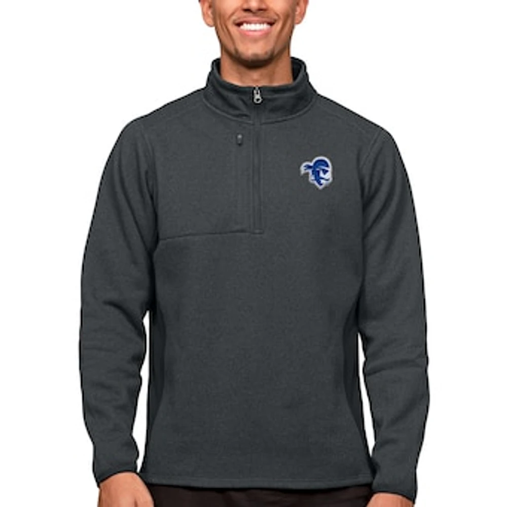 Men's Antigua Heather Charcoal Seton Hall Pirates Course Quarter-Zip Pullover Top