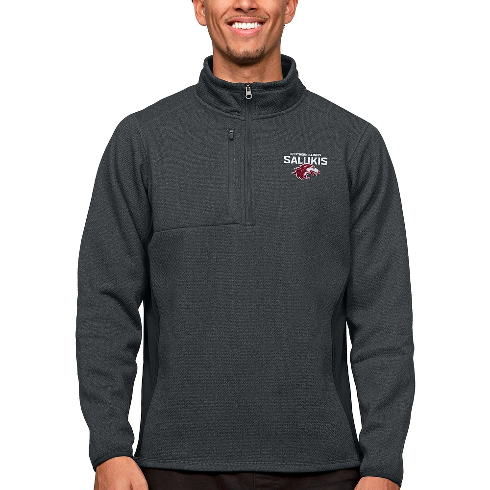 Men's Antigua Heather Charcoal Southern Illinois Salukis Course Quarter-Zip Pullover Top