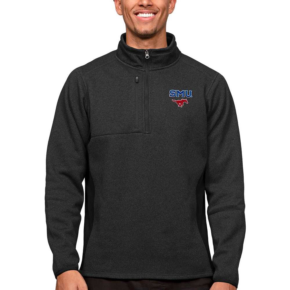 Men's Antigua Heather Black SMU Mustangs Course Quarter-Zip Pullover Top