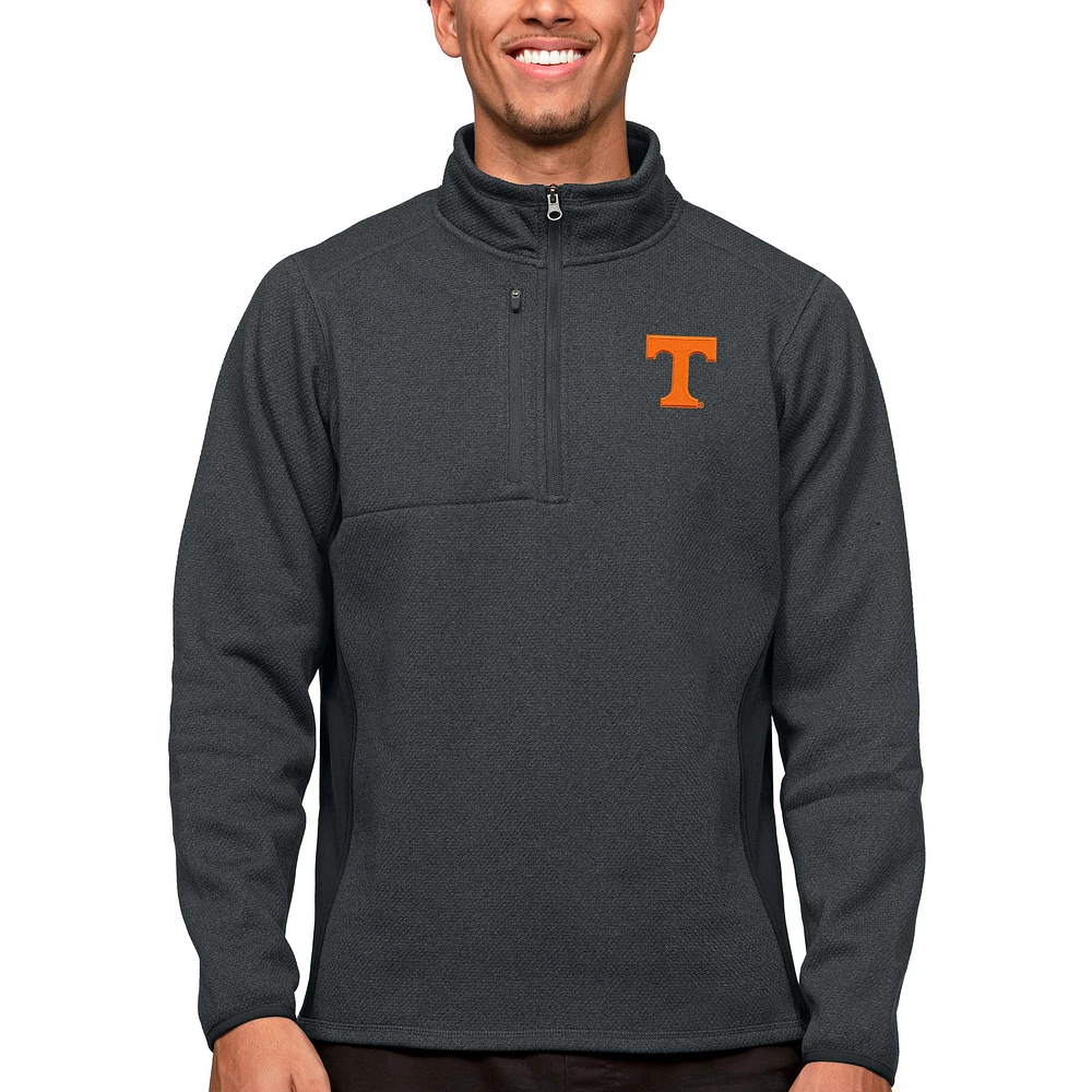 Men's Antigua Heather Charcoal Tennessee Volunteers Course Quarter-Zip Pullover Top