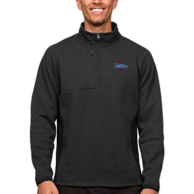Men's Antigua Heather Black Tulsa Golden Hurricane Course Quarter-Zip Pullover Top