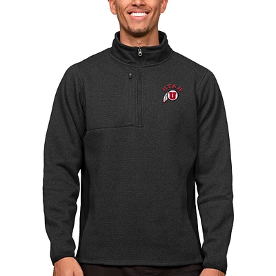 Men's Antigua Heather Black Utah Utes Course Quarter-Zip Pullover Top