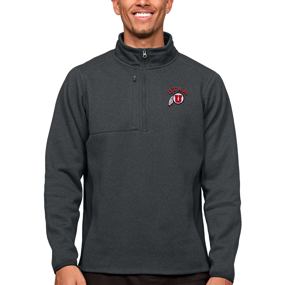 Men's Antigua Heather Charcoal Utah Utes Course Quarter-Zip Pullover Top