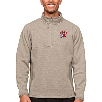 Men's Antigua Oatmeal Utah Utes Course Quarter-Zip Pullover Top