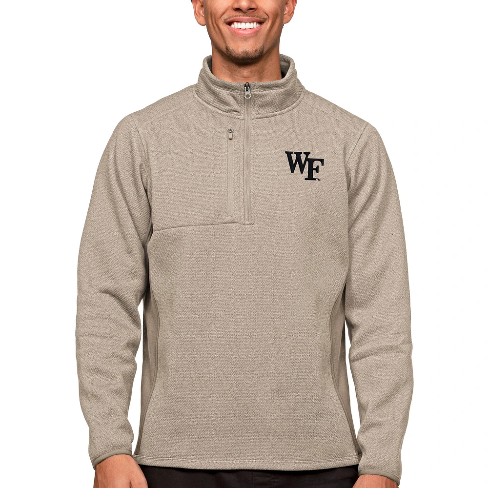 Men's Antigua Oatmeal Wake Forest Demon Deacons Course Quarter-Zip Pullover Top
