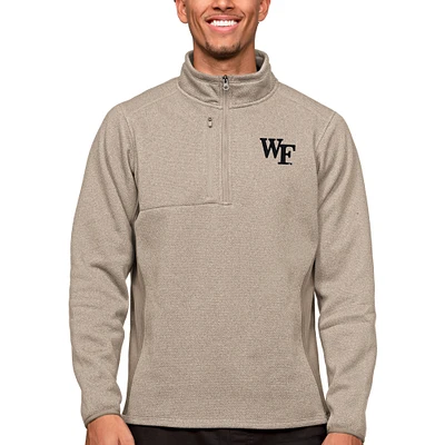 Men's Antigua Oatmeal Wake Forest Demon Deacons Course Quarter-Zip Pullover Top