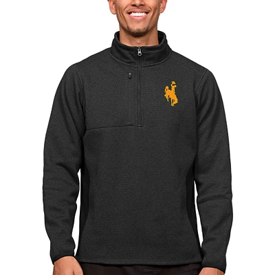 Men's Antigua Heather Black Wyoming Cowboys Course Quarter-Zip Pullover Top