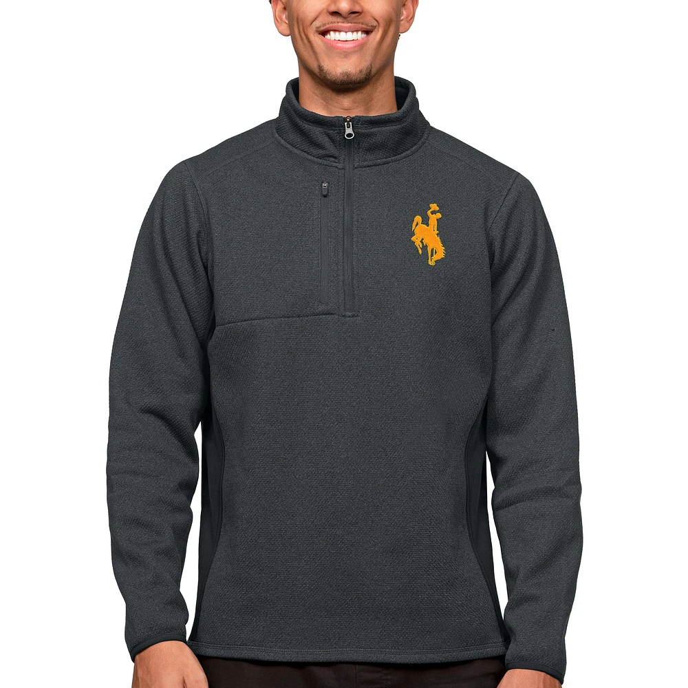 Men's Antigua Heather Charcoal Wyoming Cowboys Course Quarter-Zip Pullover Top