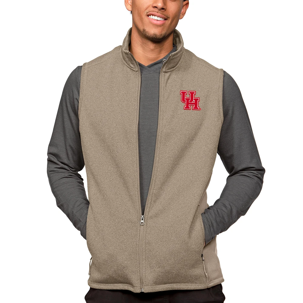 Men's Antigua Oatmeal Houston Cougars Course Full-Zip Vest