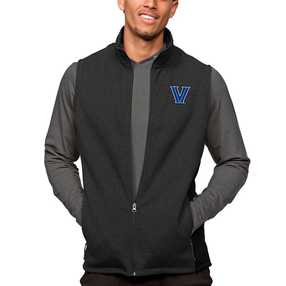 Men's Antigua Heather Black Villanova Wildcats Course Full-Zip Vest
