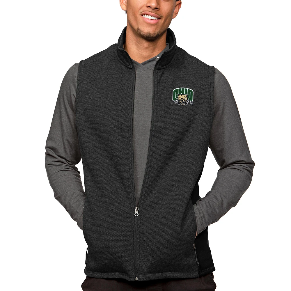 Men's Antigua Heather Black Ohio Bobcats Course Full-Zip Vest