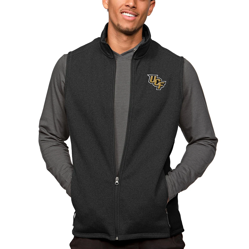 Men's Antigua Heather Black UCF Knights Course Full-Zip Vest