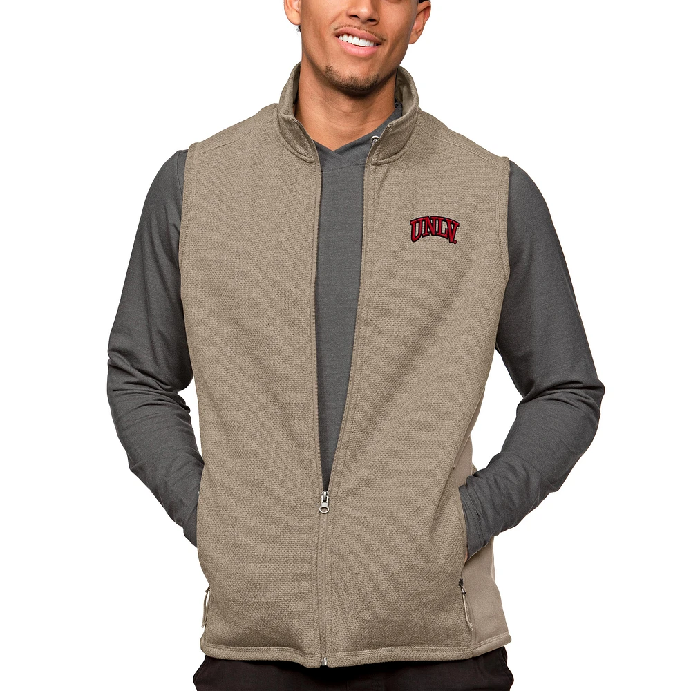 Men's Antigua Oatmeal UNLV Rebels Course Full-Zip Vest