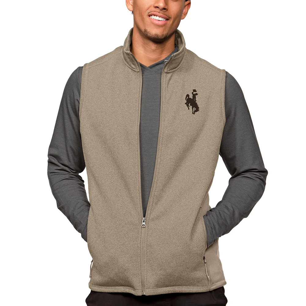 Men's Antigua Oatmeal Wyoming Cowboys Course Full-Zip Vest
