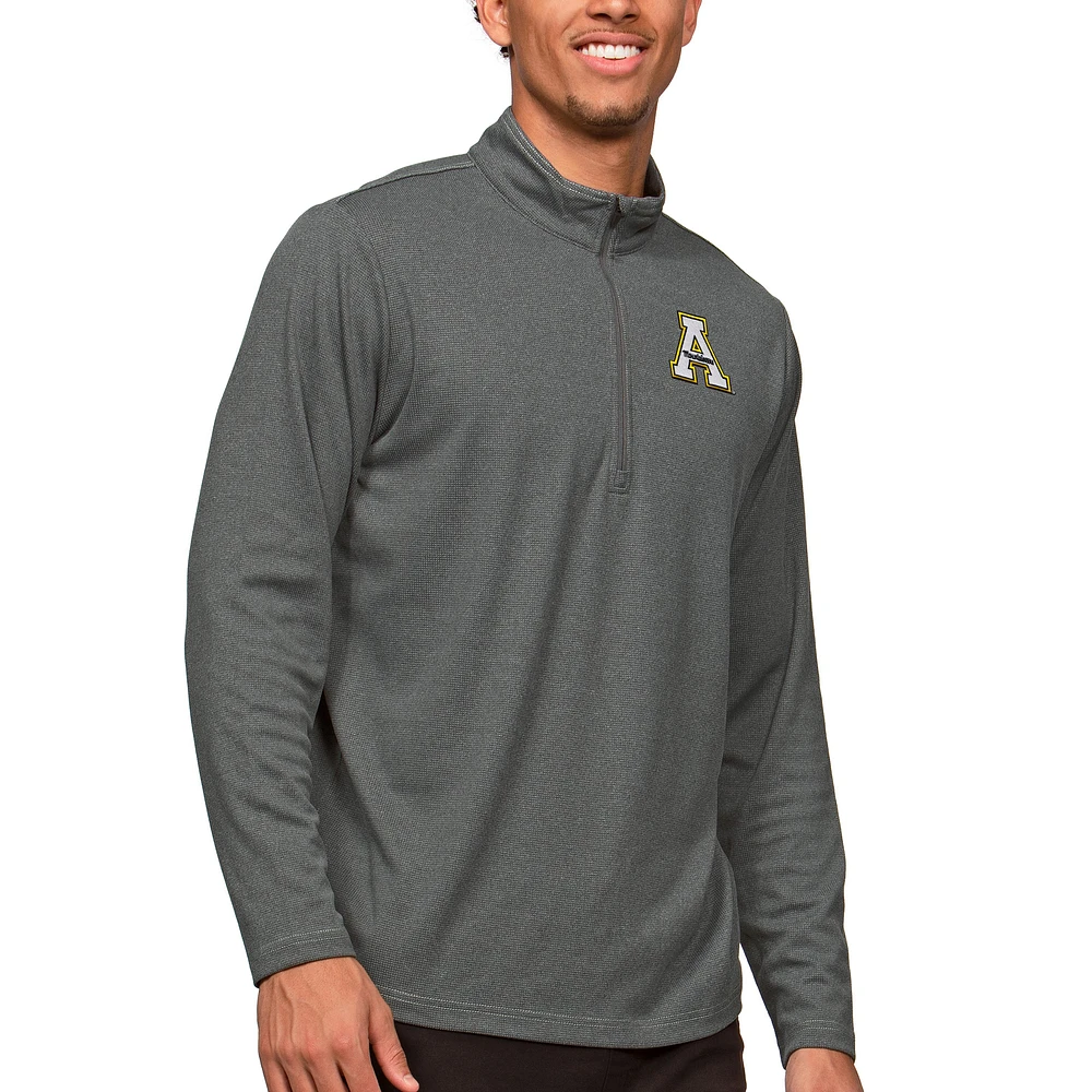 Men's Antigua Heather Charcoal Appalachian State Mountaineers Epic Quarter-Zip Pullover Top