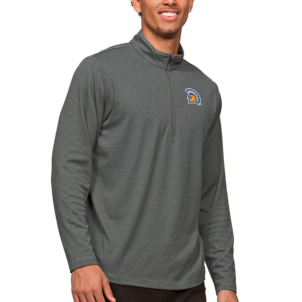 Men's Antigua Heather Charcoal San Jose State Spartans Epic Quarter-Zip Pullover Top