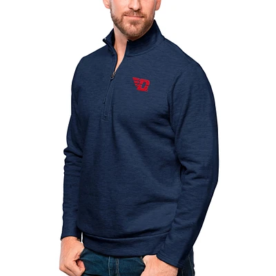 Men's Antigua Heather Navy Dayton Flyers Gambit Quarter-Zip Pullover Top
