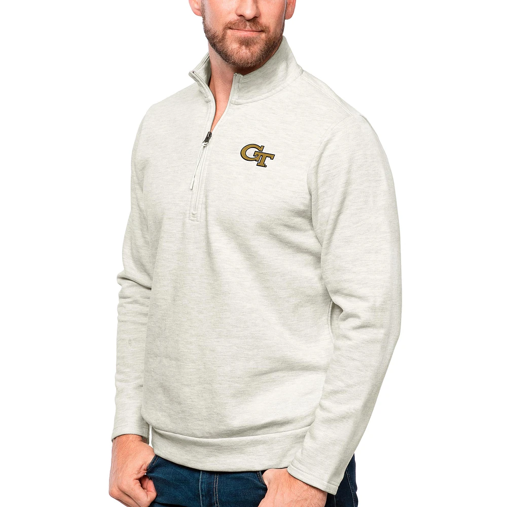 Men's Antigua Oatmeal Georgia Tech Yellow Jackets Gambit Quarter-Zip Pullover Top