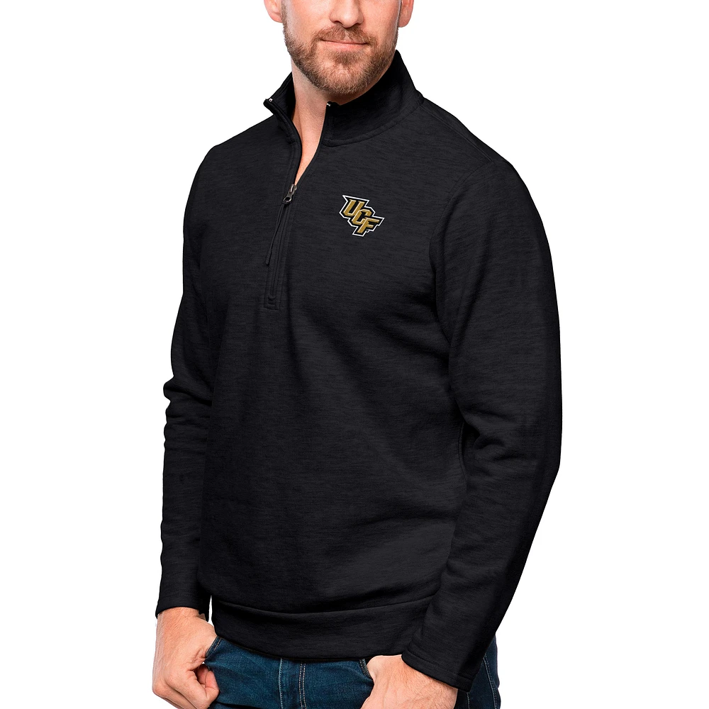Men's Antigua Heather Black UCF Knights Gambit Quarter-Zip Pullover Top