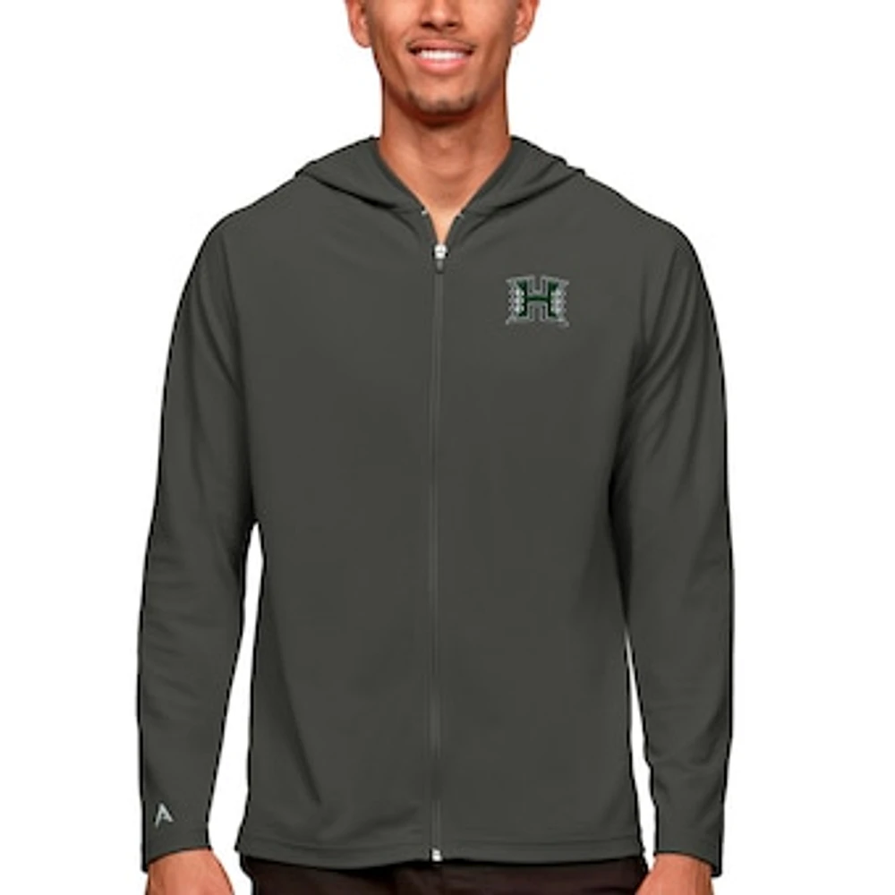 Men's Antigua Charcoal Hawaii Warriors Legacy Full-Zip Hoodie