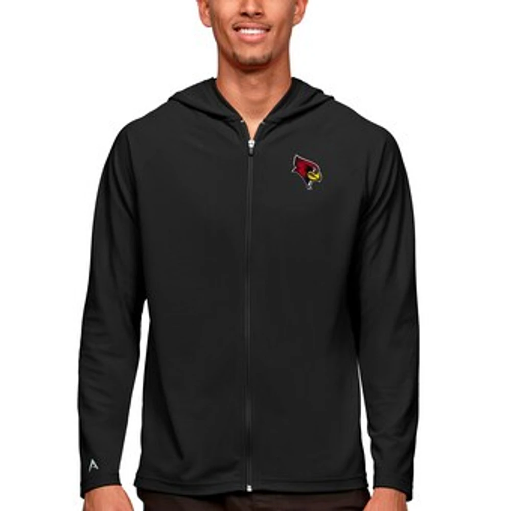 Men's Antigua Black Illinois State Redbirds Legacy Full-Zip Hoodie
