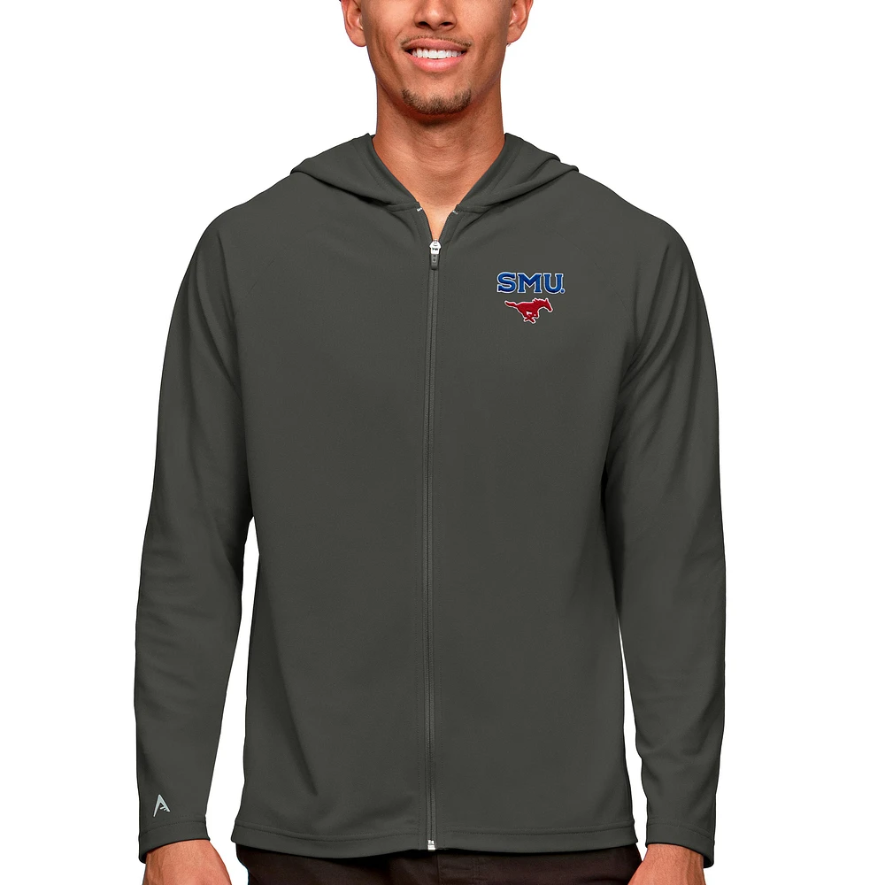 Men's Antigua Charcoal SMU Mustangs Legacy Full-Zip Hoodie