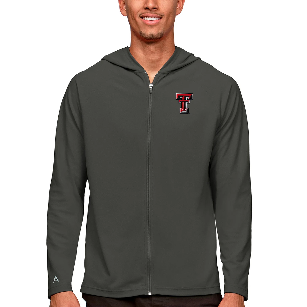 Men's Antigua Charcoal Texas Tech Red Raiders Legacy Full-Zip Hoodie