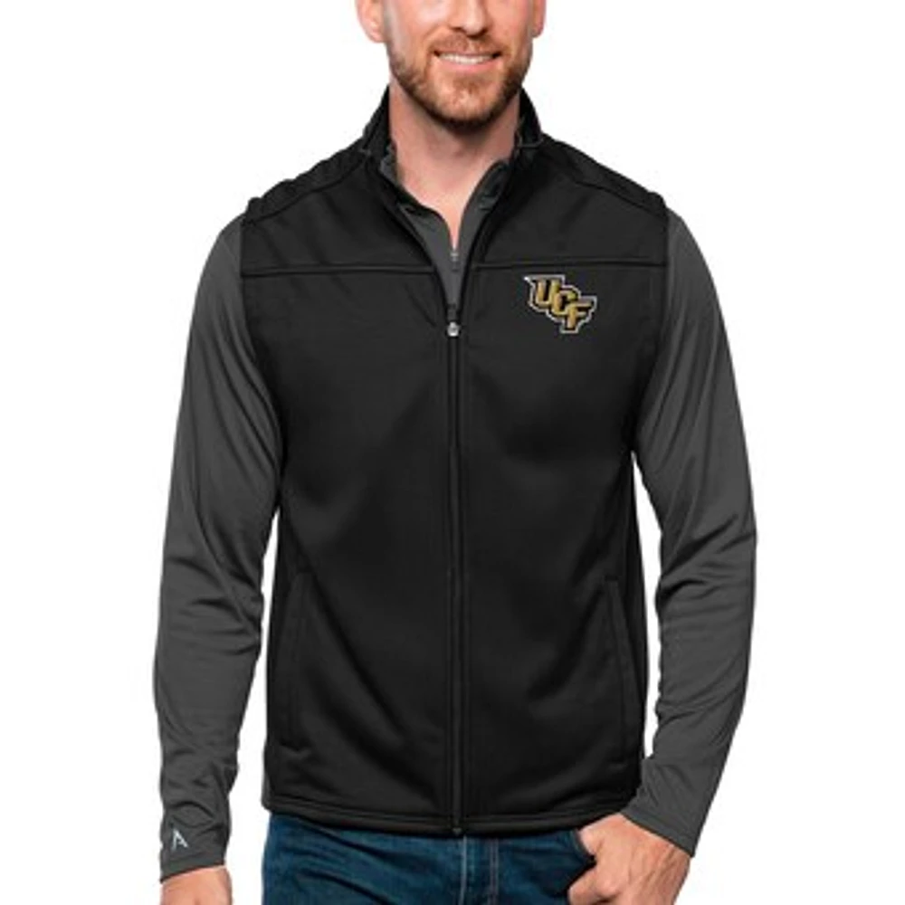 Men's Antigua Black UCF Knights Links Full-Zip Golf Vest