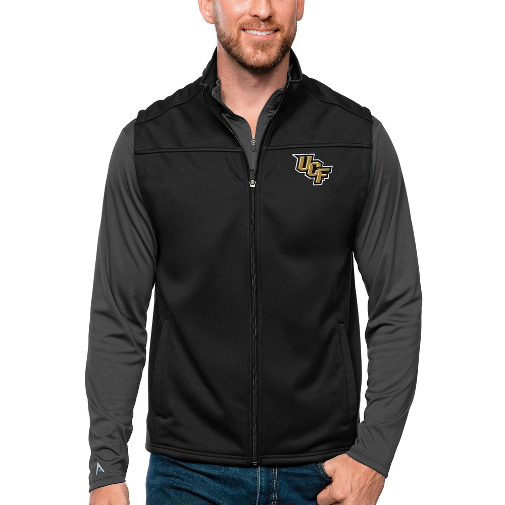 Men's Antigua Black UCF Knights Links Full-Zip Golf Vest