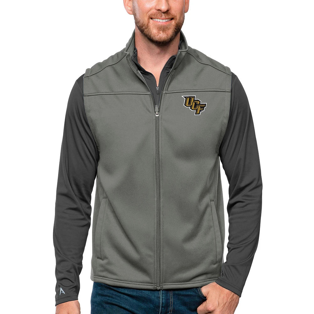 Men's Antigua Steel UCF Knights Links Full-Zip Golf Vest
