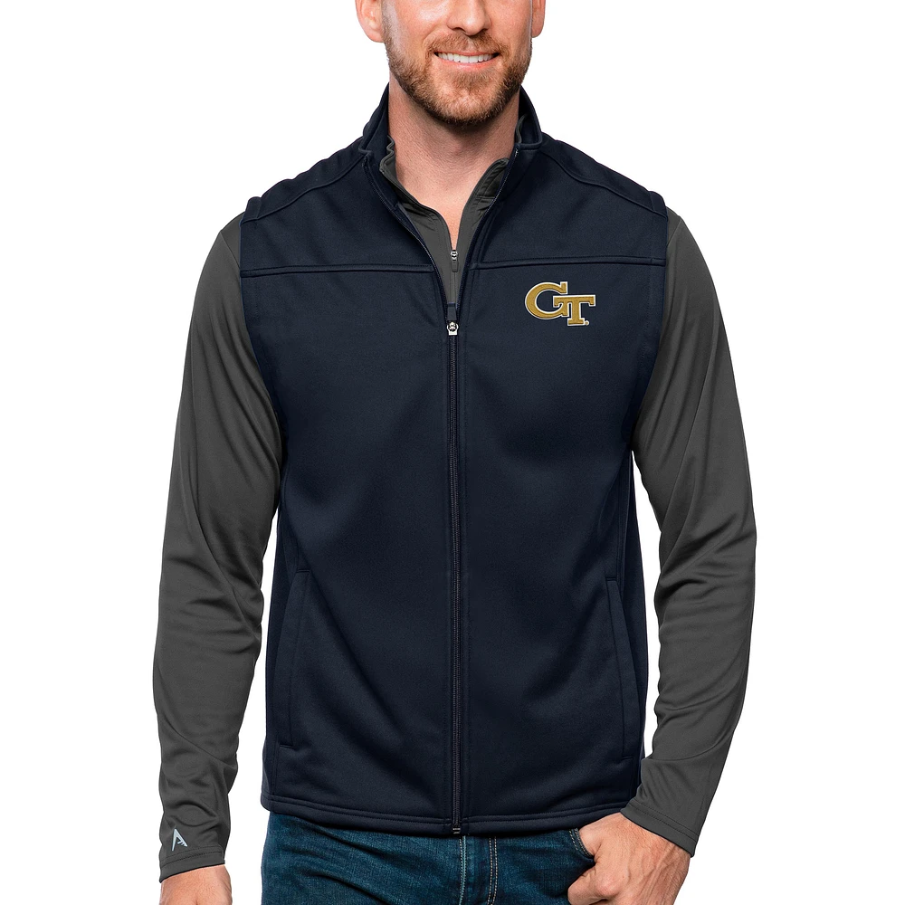 Men's Antigua Navy Georgia Tech Yellow Jackets Links Full-Zip Golf Vest