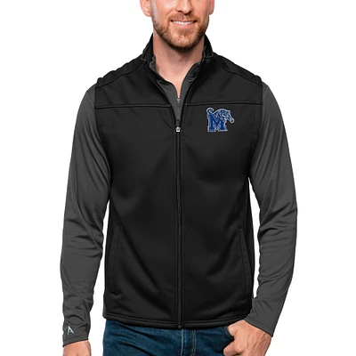 Men's Antigua Black Memphis Tigers Links Full-Zip Golf Vest