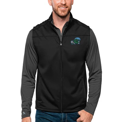 Men's Antigua Black Tulane Green Wave Links Full-Zip Golf Vest