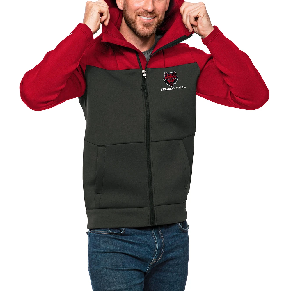 Men's Antigua Red/Charcoal Arkansas State Red Wolves Protect Full-Zip Hoodie