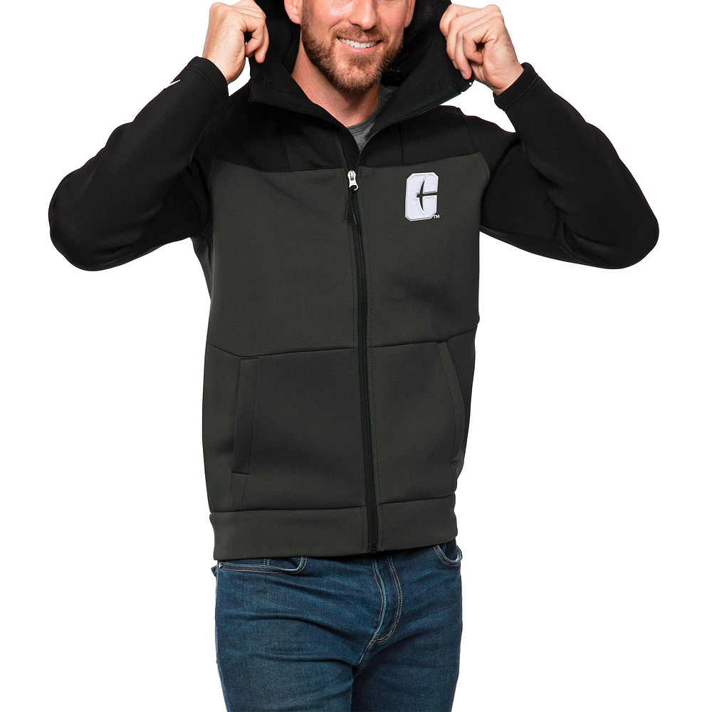 Men's Antigua Black/Charcoal Charlotte 49ers Protect Full-Zip Hoodie