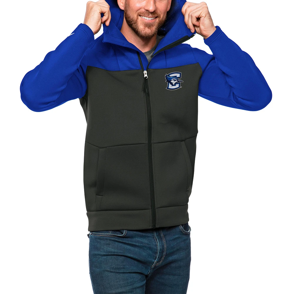 Men's Antigua Royal/Charcoal Creighton Bluejays Protect Full-Zip Hoodie