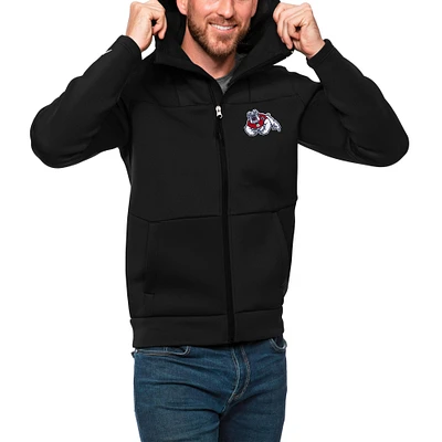 Men's Antigua Black Fresno State Bulldogs Protect Full-Zip Hoodie