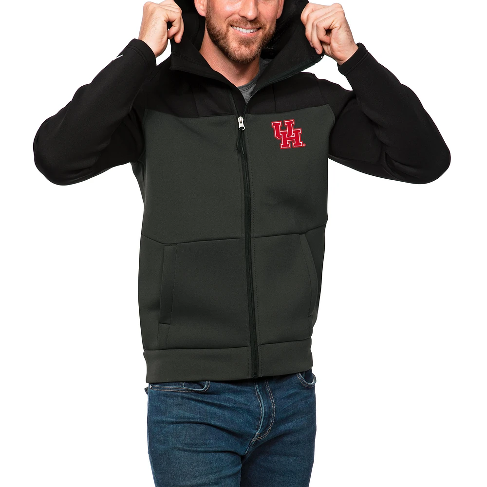 Men's Antigua Black/Charcoal Houston Cougars Protect Full-Zip Hoodie