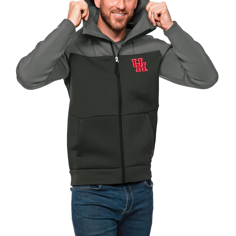 Men's Antigua Steel/Charcoal Houston Cougars Protect Full-Zip Hoodie