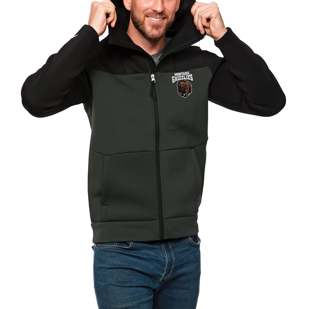 Men's Antigua Black/Charcoal Montana Grizzlies Protect Full-Zip Hoodie