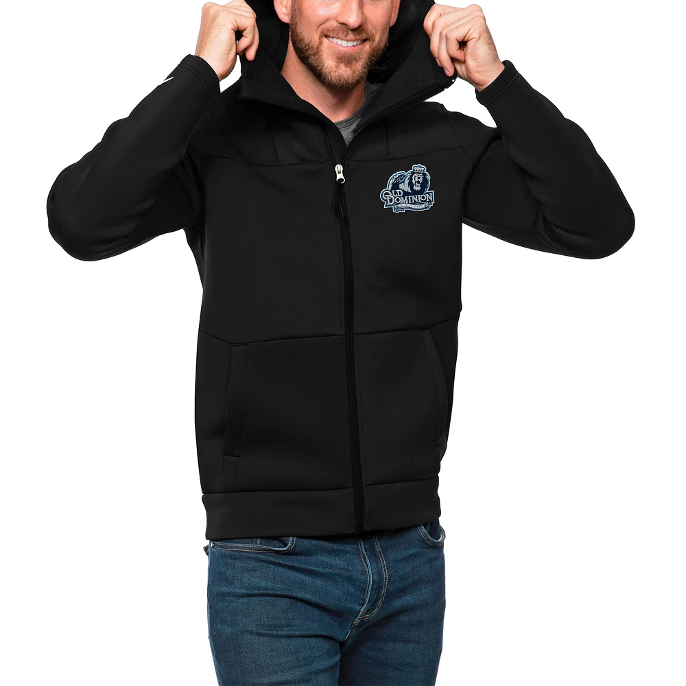 Men's Antigua Black Old Dominion Monarchs Protect Full-Zip Hoodie