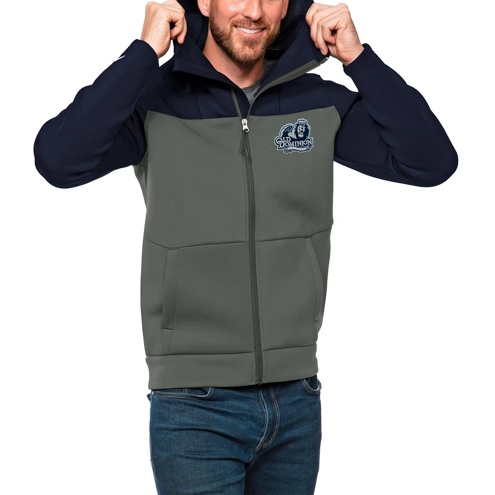 Men's Antigua Navy/Steel Old Dominion Monarchs Protect Full-Zip Hoodie