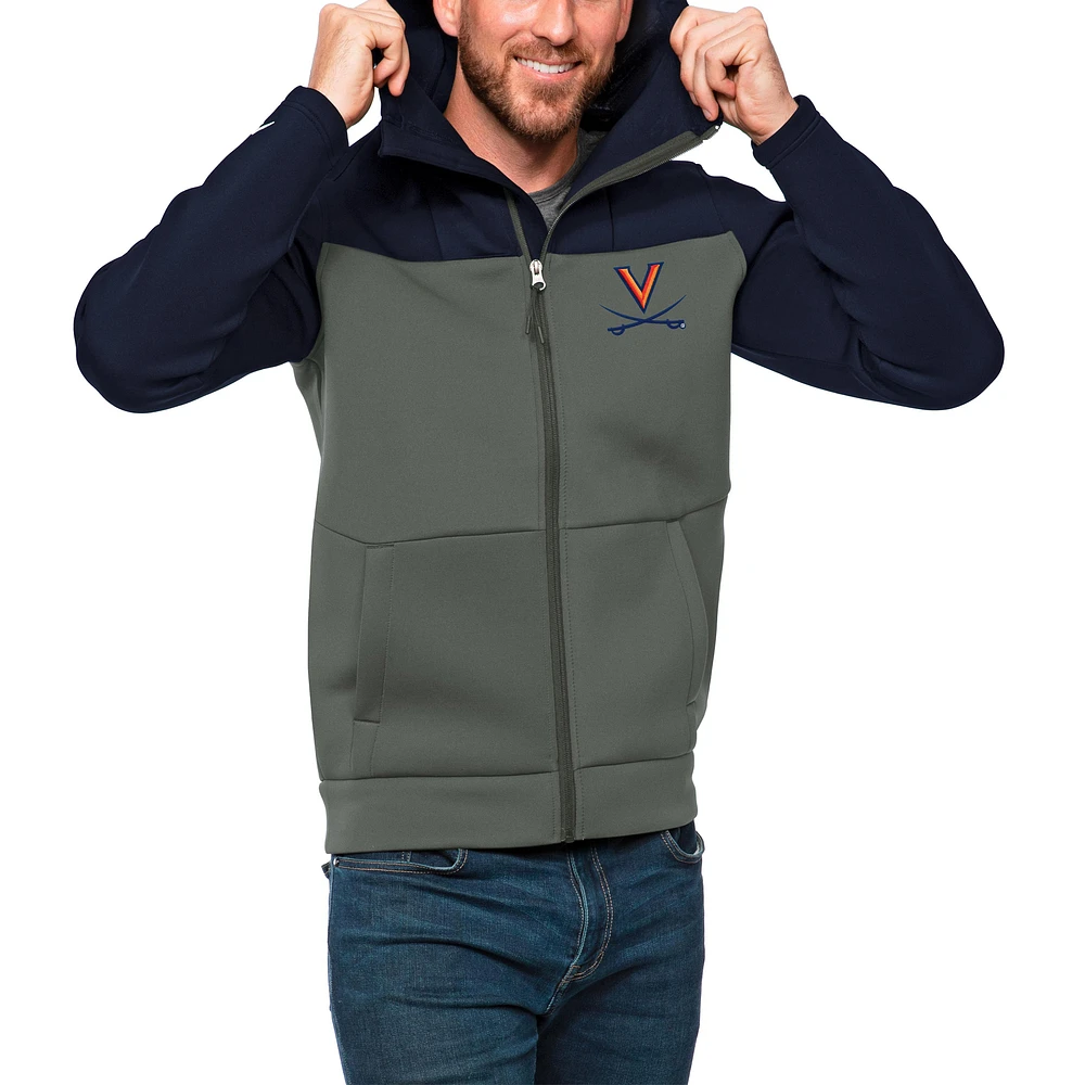 Men's Antigua Navy/Steel Virginia Cavaliers Protect Full-Zip Hoodie