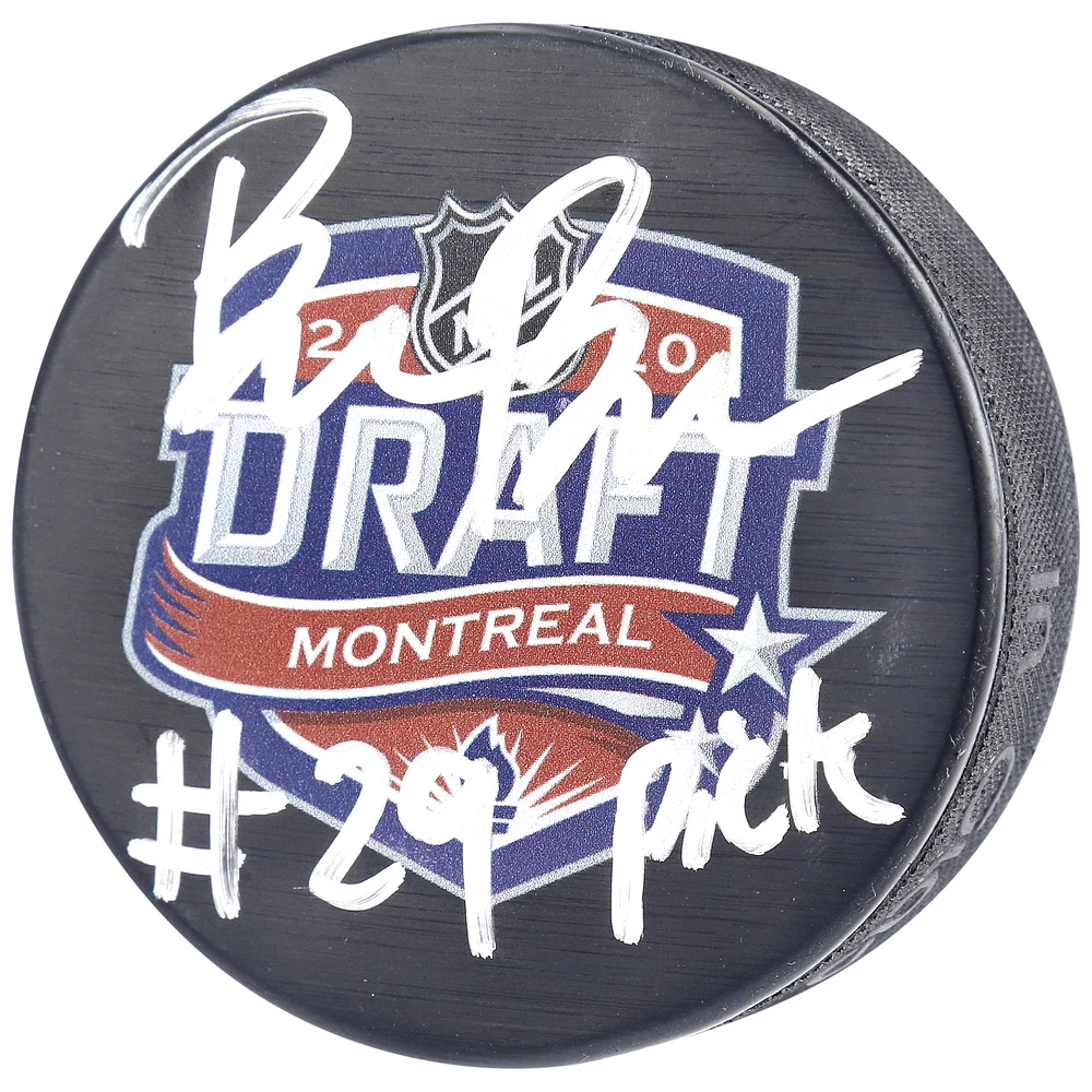 Brendan Brisson Vegas Golden Knights Autographed 2020 NHL Draft Logo Hockey Puck with "#29 Pick" Inscription