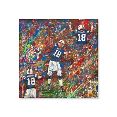 Peyton Manning Indianapolis Colts Autographed Stretched 28" x 28" Embellished Canvas Giclee Print - Art by Murray Henderson