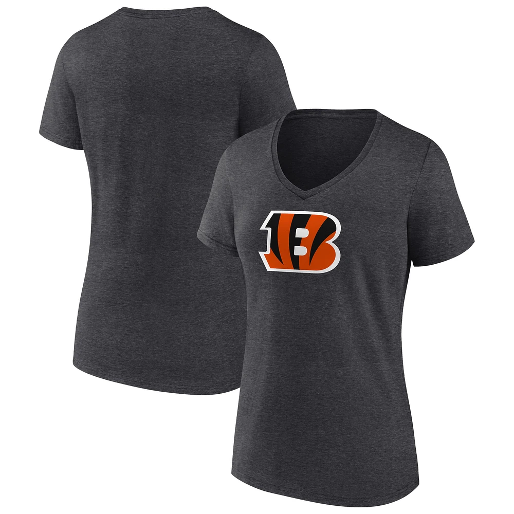 Women's Charcoal Cincinnati Bengals Primary Team Logo V-Neck T-Shirt
