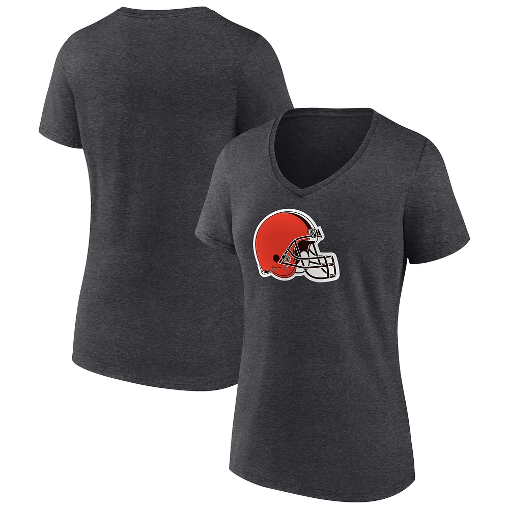 Women's Charcoal Cleveland Browns Primary Team Logo V-Neck T-Shirt