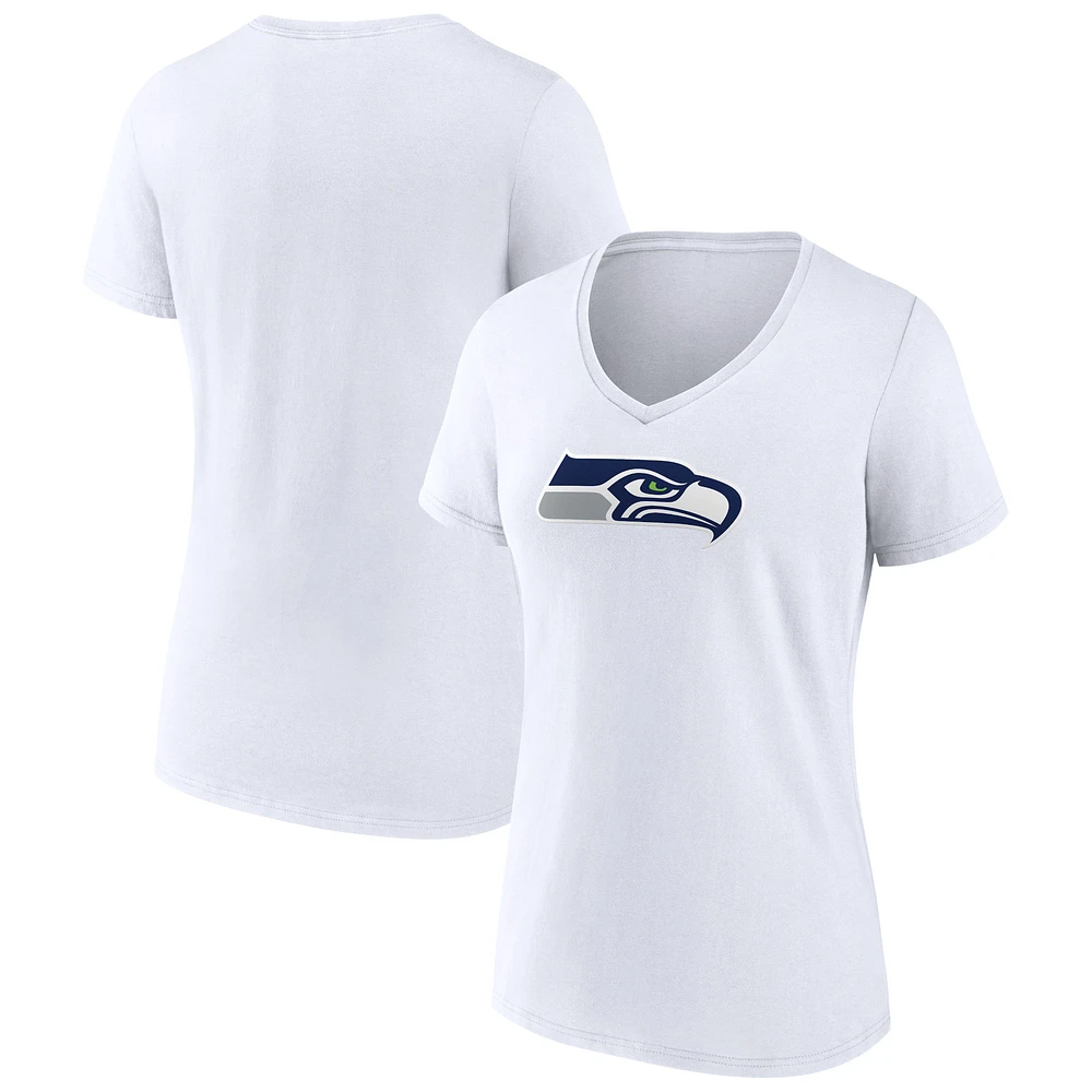 Women's White Seattle Seahawks Primary Team Logo V-Neck T-Shirt