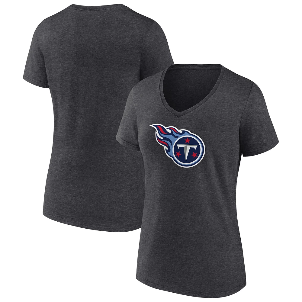 Women's Charcoal Tennessee Titans Primary Team Logo V-Neck T-Shirt
